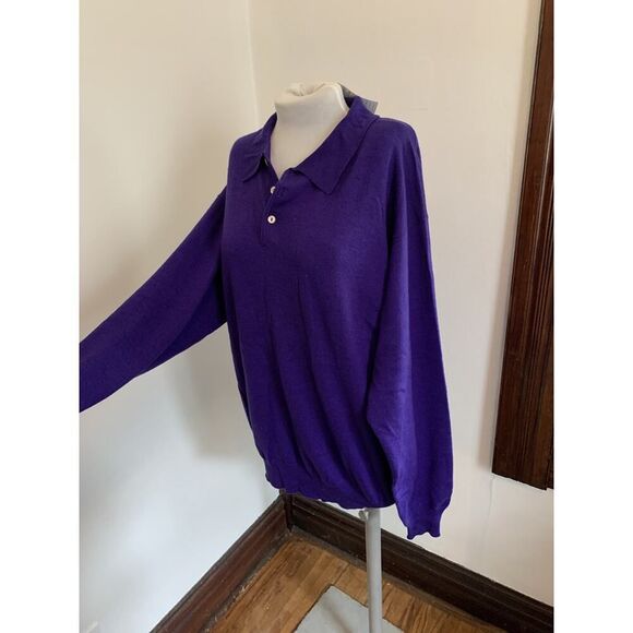 Peter Millar VTG Purple Silk Wool Cashmere Polo Sweater XL NWT Collar Button - Picture 7 of 14